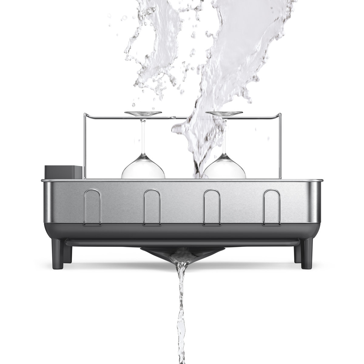 simplehuman Kitchen Dish Drying Rack with Swivel Spout, Fingerprint-Proof Stainless Steel Frame